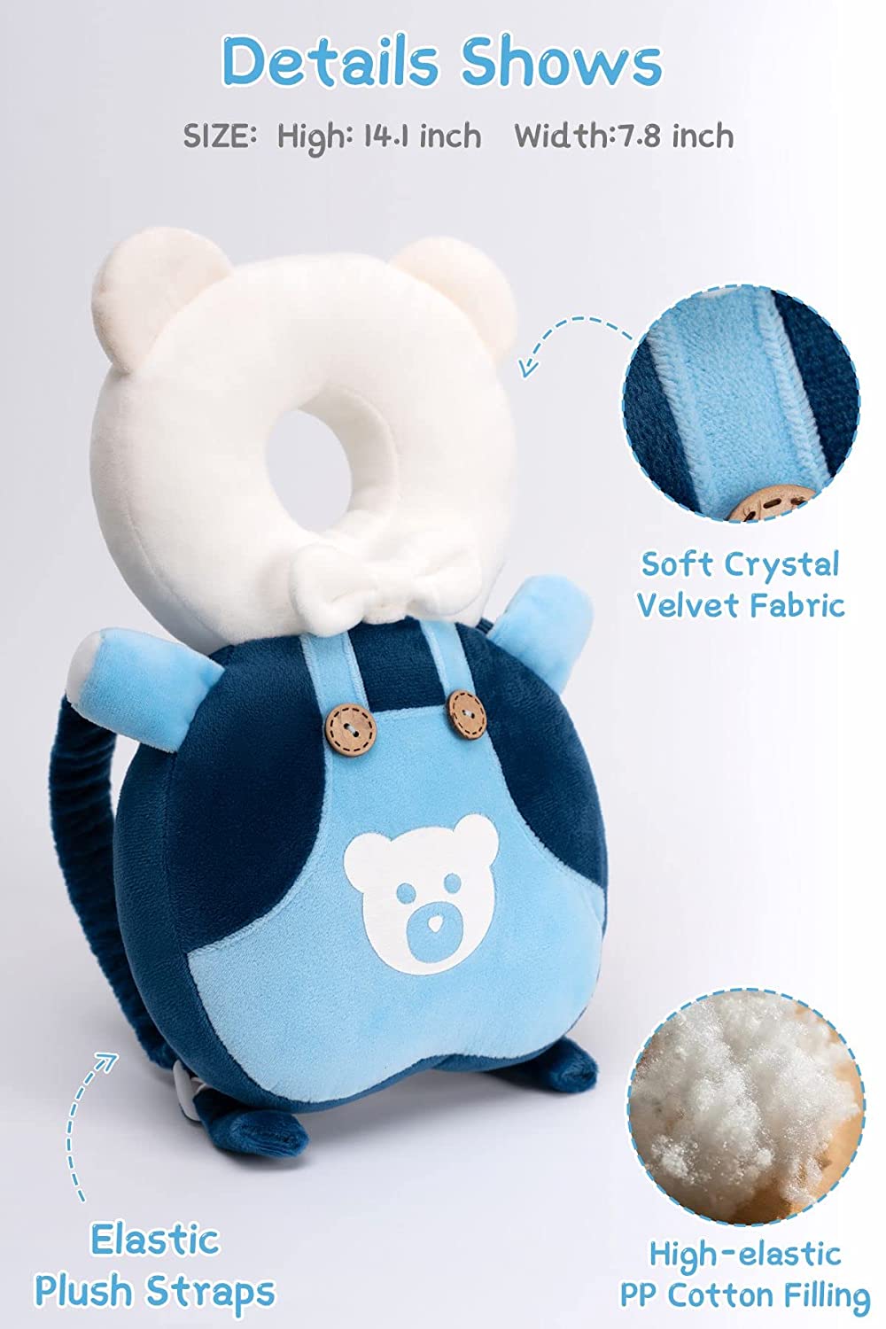 Baby Head Protector Cushion Toddler Head Protection Pillow Baby Backpack with Knee Pads&Anti-Slip Socks (Bee - Crystal Velvet) - Image 3